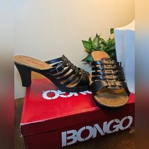 Bongo Toya Black Heel Sandals Slip On Strappy Peep Toe Dressy‎ Casual
